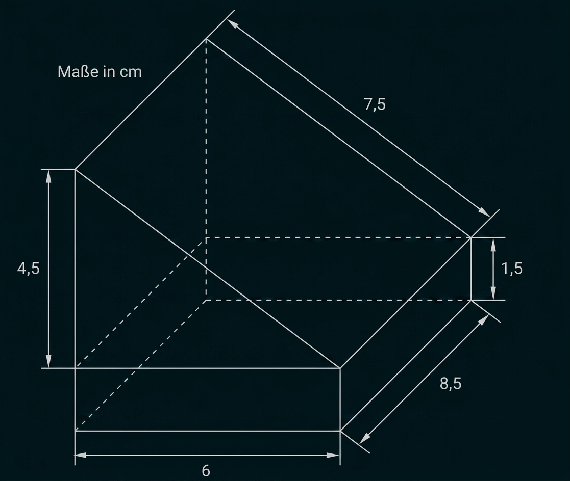 Geometrische Skizze eines Körpers mit Maßangaben in cm.